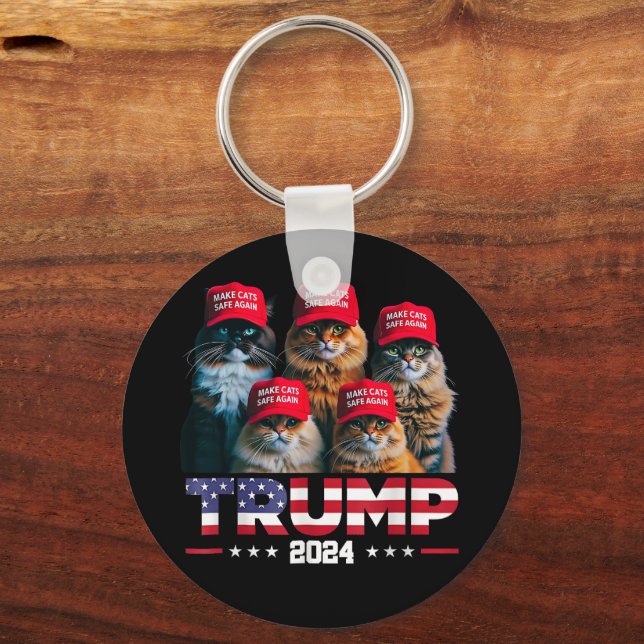 Donald Trump Make Cats Safe Again Red Hat 2024 Keychain (Front)