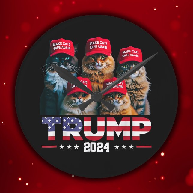 Donald Trump Make Cats Safe Again Red Hat 2024 Round Clock (Creator Uploaded)