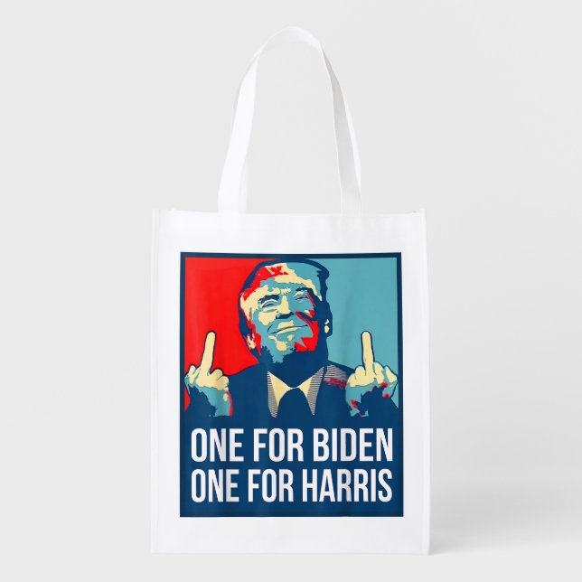 Donald Trump Middle Finger Biden Harris America Re Grocery Bag (Front)