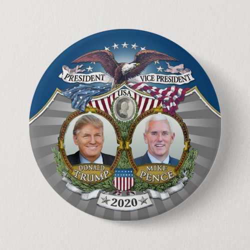 Donald Trump & Mike Pence Jugate Photo Blue 2020 Button Donald Trump Mike Pence Jugate Photo Blue 2020 Button