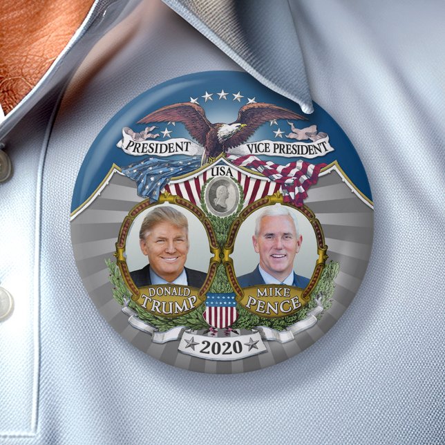 Donald Trump & Mike Pence Jugate Photo Blue 2020 Button (Collectible Campaign Button - 2020 Election Trump Pence)