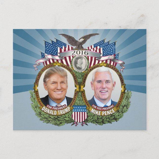 Donald Trump & Mike Pence Jugate Photo Blue Design Postcard (Front)
