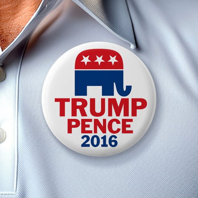 Donald Trump & Mike Pence Republican Elephant Pinback Button (Campaign Button)