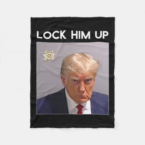 Donald Trump Mugshot Lock Him Up Trump Mug Shot  Fleece Blanket