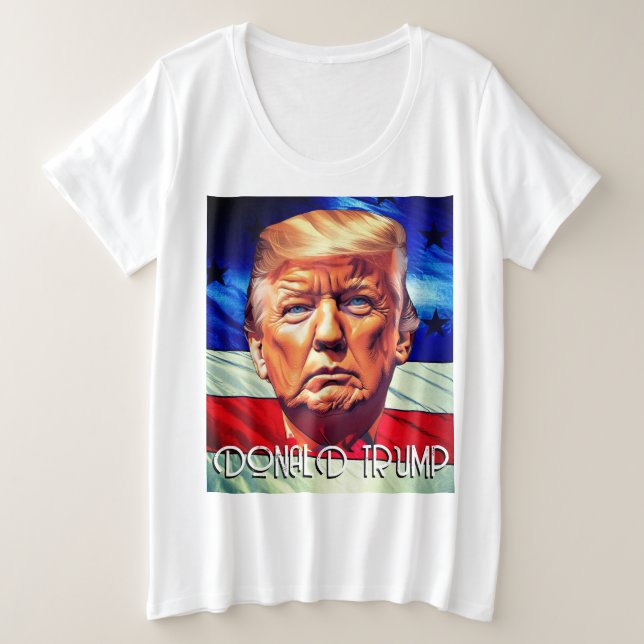 Donald Trump & Old Glory Plus Size T-Shirt (Design Front)