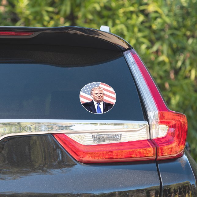 Donald Trump on American Flag Sticker (Car Side)