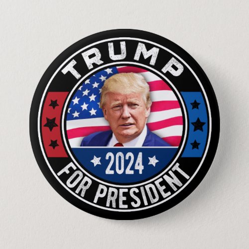 Donald Trump Photo American Flag 2024 President Button