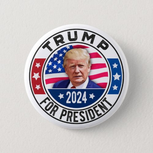 Donald Trump Photo American Flag 2024 President Button