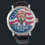 Donald Trump Photo - President 2020 Flag Watch<br><div class="desc">A traditional design featuring a photo of Trump with an American Flag waving in the background. Classic fonts are used to make this a classic design for this election. He is running in the 2020 election in the Republican Primary. Original photograph taken by Gage Skidmore, </div>