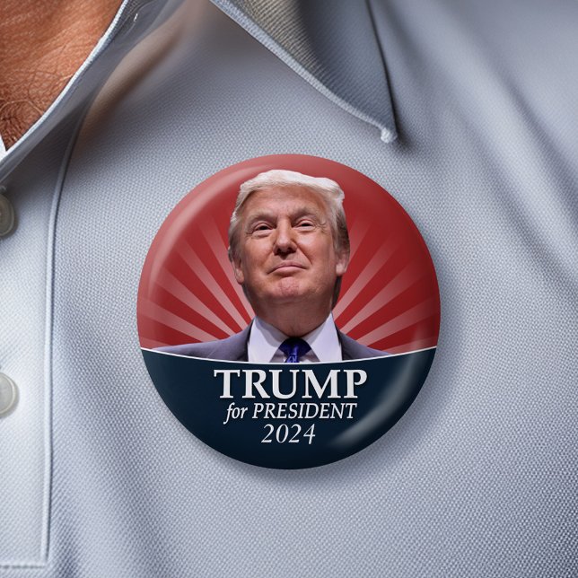 Donald Trump Photo - President 2024 Button (Trump 2024 Campaign Button)