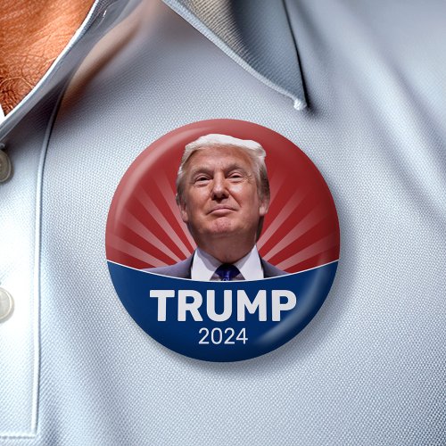 Donald Trump Photo _ President 2024 Red Blue Button