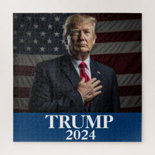 Trump With Eagle American Flag 500-Piece Jigsaw Puzzle - 16x21.5 Inch Patriotic Puzzle For Adults