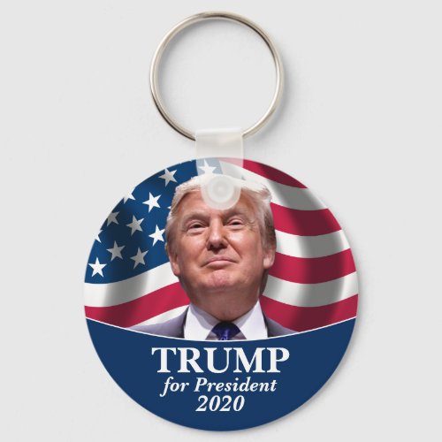 Donald Trump Photo with American Flag 2020 Keychain