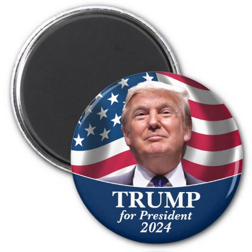 Donald Trump Photo with American Flag 2024 Magnet