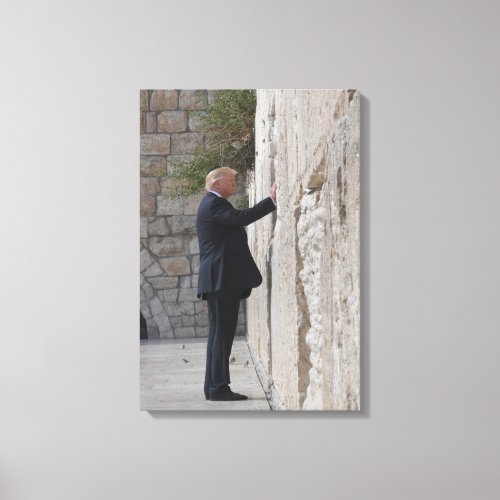 Donald Trump Places Note In Western Wall Canvas Print
