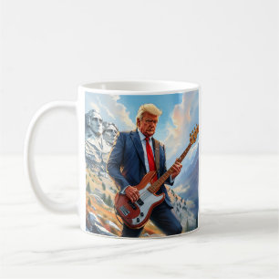 Donald Trump Playing Electric Bass Mount Rushmore Coffee Mug
