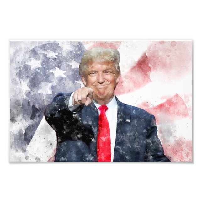 Donald Trump pointing with American flag Photo Print (Front)