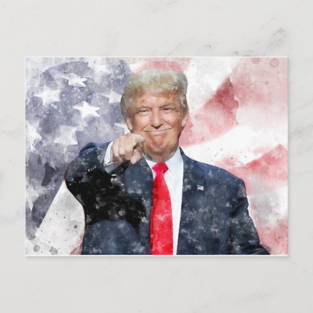 Donald Trump pointing with American flag Postcard (Front)