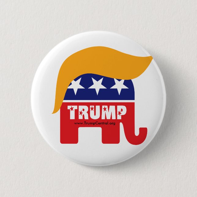 Donald Trump President 2016 GOP Elephant Hair Logo Pinback Button (Front)