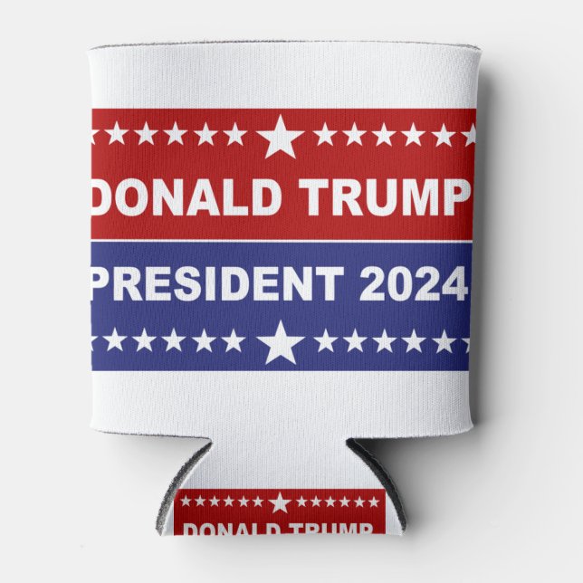 Donald Trump President 2024 red white and blue Can Cooler (Front)