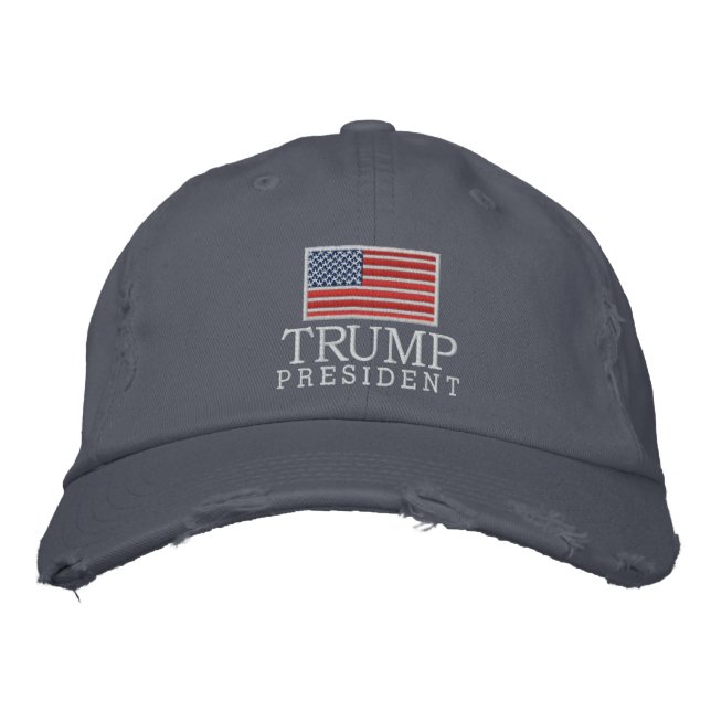 Donald Trump - President 2024 with American Flag Embroidered Baseball Hat (Front)