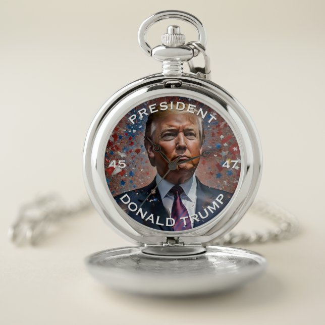 Donald Trump President Modern Portrait Pocket Watch (Inside)