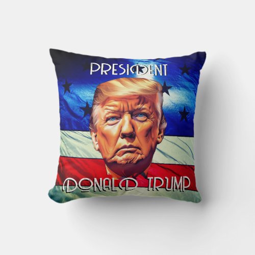 Donald Trump President  Old Glory Throw Pillow