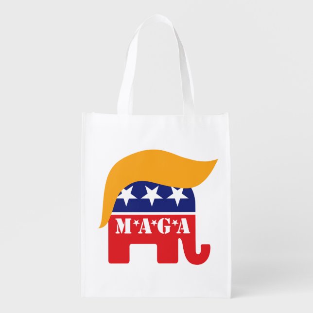 Donald Trump Republican Elephant Hair Logo MAGA Grocery Bag (Front)