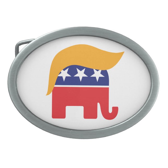 Donald Trump Republican Elephant Hair Logo Oval Belt Buckle (Front)