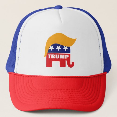 Donald Trump Republican Elephant Hair Logo Trucker Hat