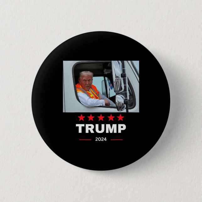 Donald Trump Rides In Garbage Truck  Button (Front)