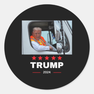 Donald Trump Rides In Garbage Truck Classic Round Sticker