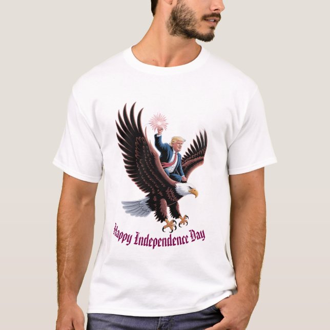 Donald Trump Riding Patriotic Eagle Art Custom T-Shirt (Front)
