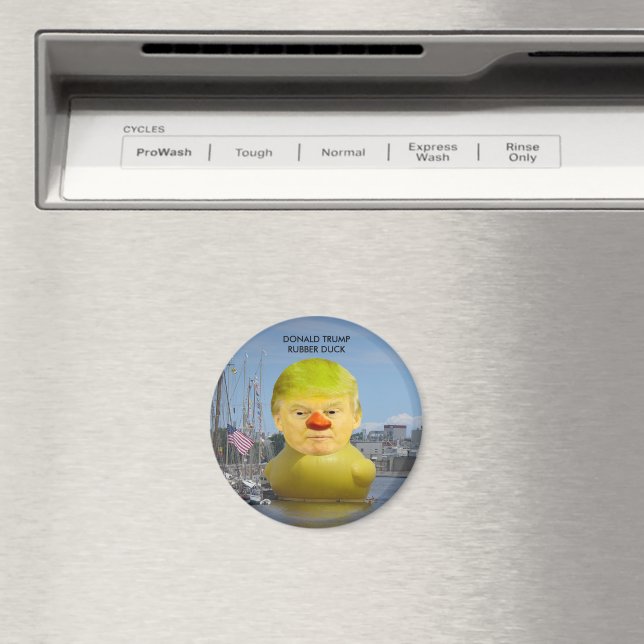 Donald Trump Rubber Yellow Duck Round Magnet (In Situ (Dishwasher))
