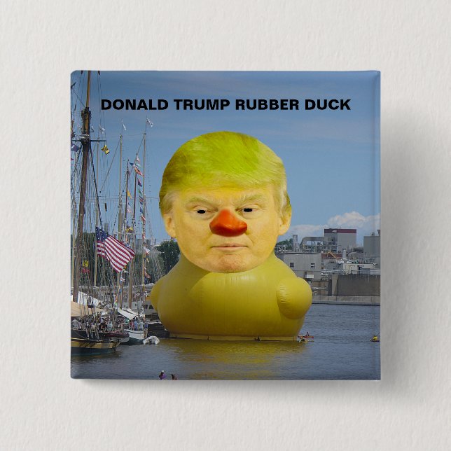 Donald Trump Rubber Yellow Duck Square Button (Front)