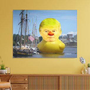 Donald Trump Rubber Yellow Duck Wrapped Canvas Print