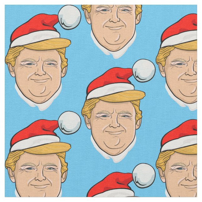 Donald Trump Santa Claus christmas blue pattern Fabric (Close Up)