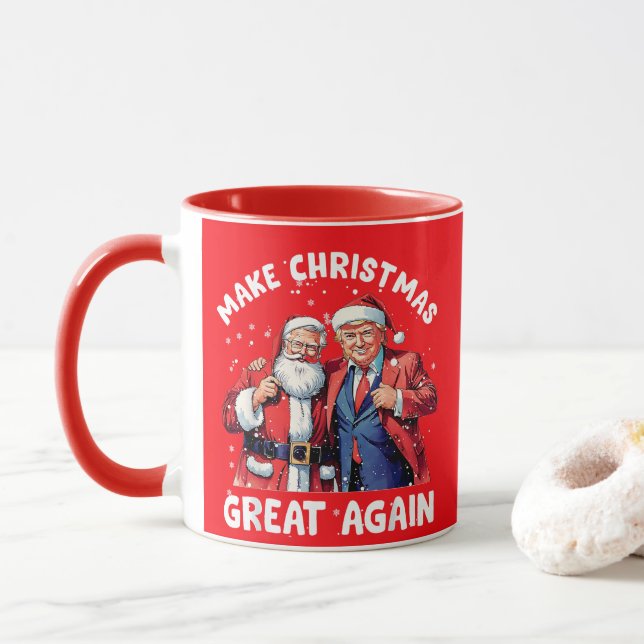 Donald Trump Santa Claus | Trump Santa Gift Red Mug (With Donut)