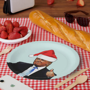 DONALD TRUMP SANTA HAT CHRISTMAS PARTY PAPER PLATES