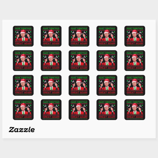 Donald Trump Santa hat Make Christmas Great Again Square Sticker (Sheet)