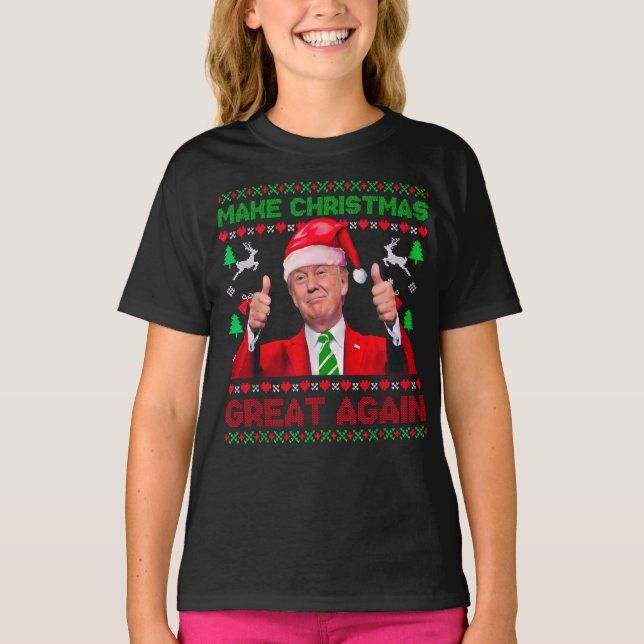 Donald Trump Santa hat Make Christmas Great Again T-Shirt (Front)