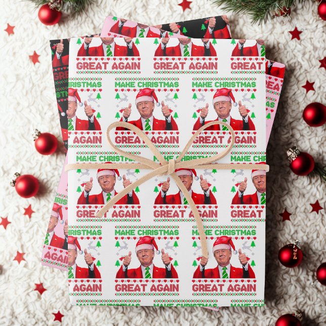 Donald Trump Santa Hat Make Christmas Great Again Wrapping Paper Sheets (Creator Uploaded)