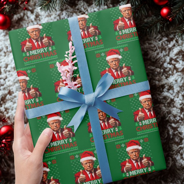 Donald Trump Santa Hat Merry Christmas Ugly Gift  Wrapping Paper (Creator Uploaded)