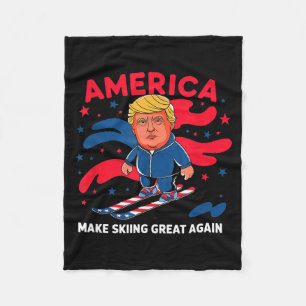 Donald trump skiing america - make skiing great fleece blanket