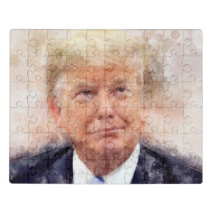 Donald Trump smiling portrait watercolor Jigsaw Puzzle