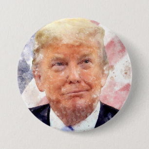 Donald Trump smiling with American flag Button