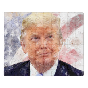 Donald Trump smiling with American flag Jigsaw Puzzle