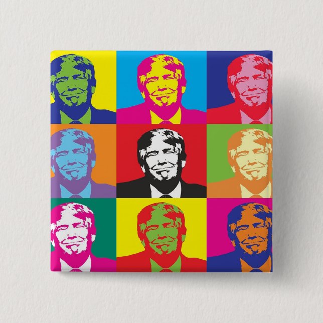 DONALD TRUMP SQUARE PIN BACK BADGE (Front)