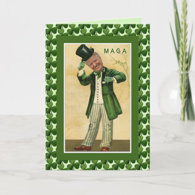 Donald Trump St. Patricks Day MAGA Shamrocks Card (Front)