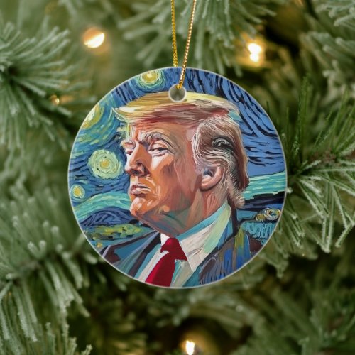 Donald Trump Starry Night Van Gogh Art Style 2024 Ceramic Ornament